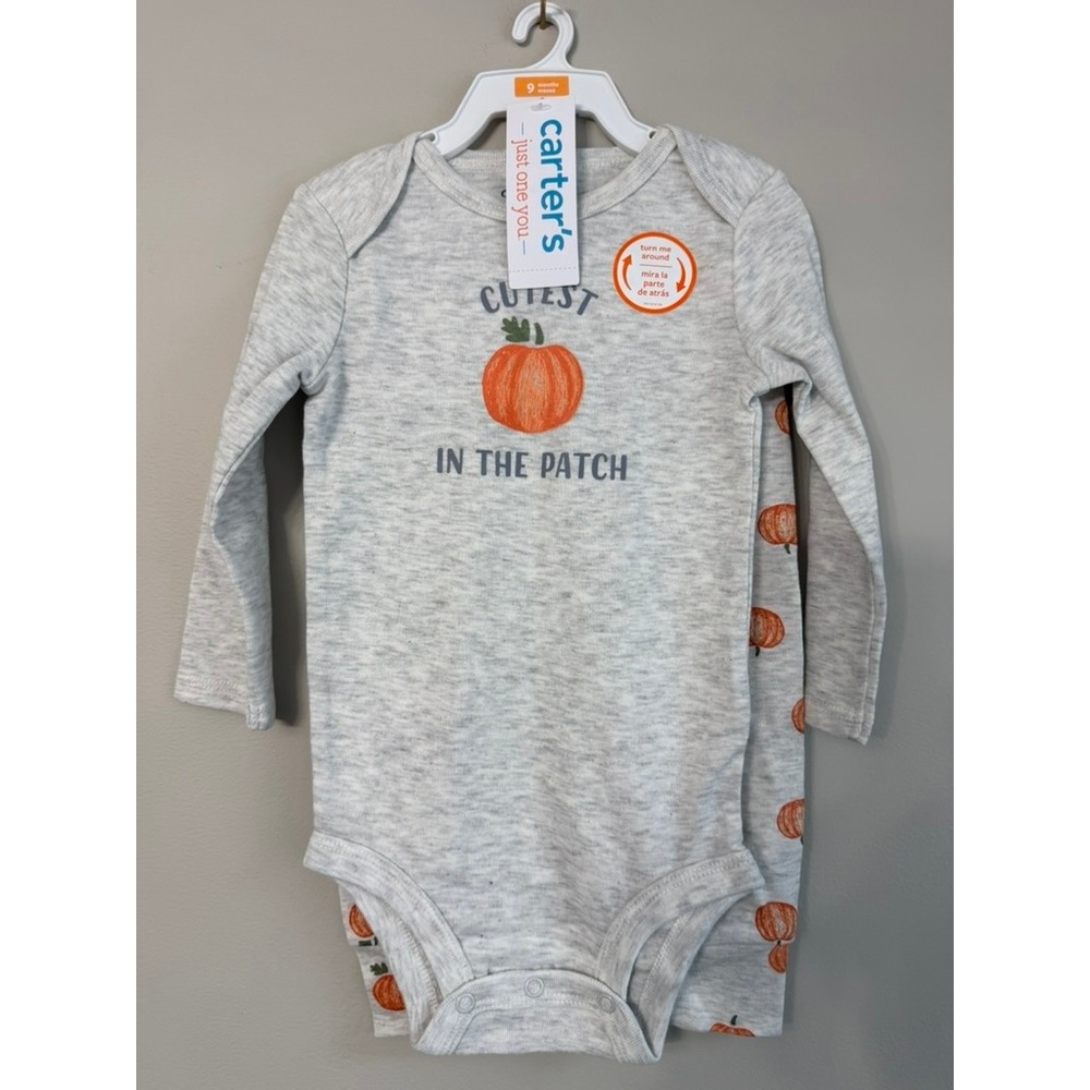 Carter Just One You Bodysuit Pants Set Baby 9M Gray Pumpkin NWT